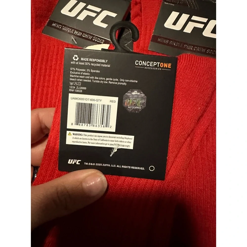 NEW adult novelty socks UFC mens red crew socks 3 pairs‎